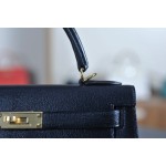 Kelly 28 black gold buckle with extreme pink French sheepskin inside